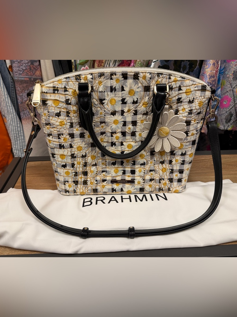 EUC Brahmin Multi Petaline Duxbury with Daisy bag charm